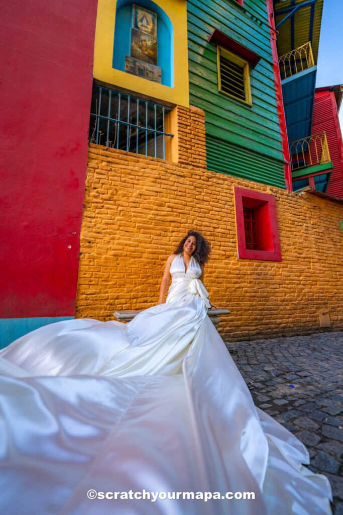 Flying dress photo shoot in Buenos Aires's Caminito