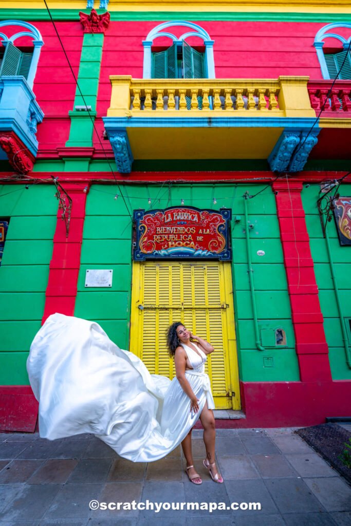 flying dress photo shoot in Caminito Buenos Aires